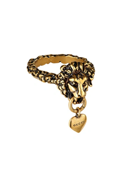 Gucci Lion Head And Heart Ring In Undefined | ModeSens