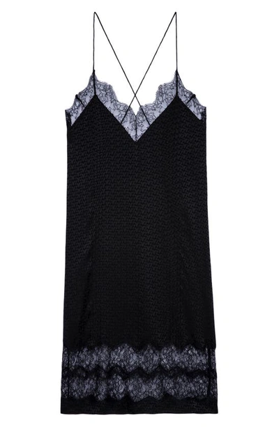 Shop Zadig & Voltaire Lace Jacquard Silk Slipdress In Noir
