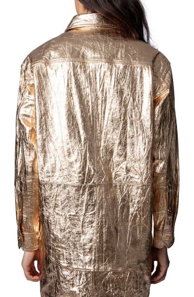 Shop Zadig & Voltaire Tais Metallic Leather Button-up Shirt In Gold