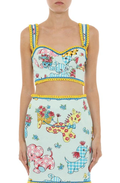 Shop Moschino Calico Animals Bustier Top In Fantasy Print Light Blue