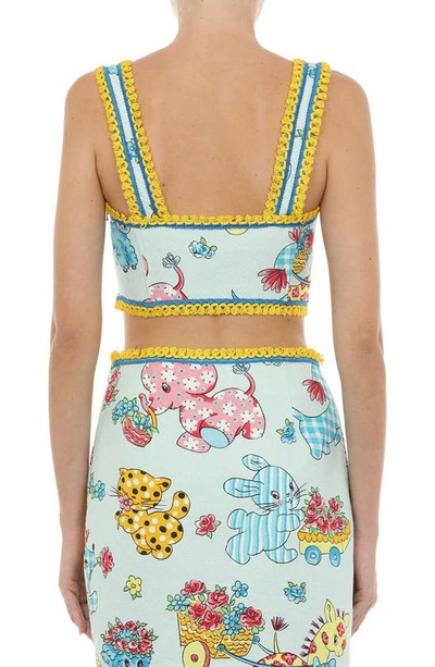 Shop Moschino Calico Animals Bustier Top In Fantasy Print Light Blue