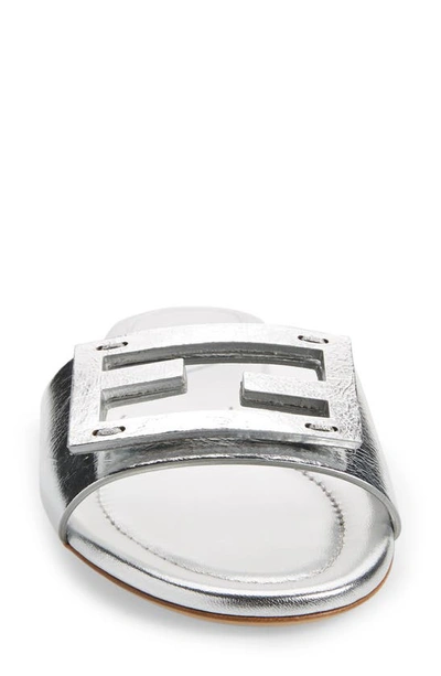 Shop Fendi Baguette Metallic Slide Sandal In Silver