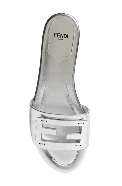 Shop Fendi Baguette Metallic Slide Sandal In Silver