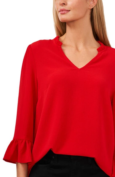 Cece Ruffle Cuff Crepe Top In Luminous Red