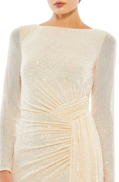 Shop Mac Duggal Sequin Long Sleeve Gown In Pearl