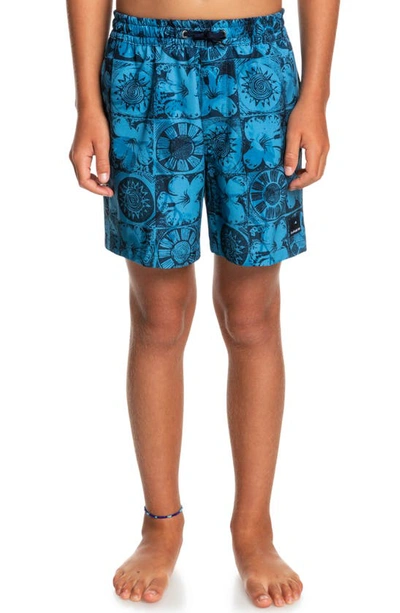 Shop Quiksilver Kids' Oceanmade Recycled Polyester Swim Trunks In Insignia Blue