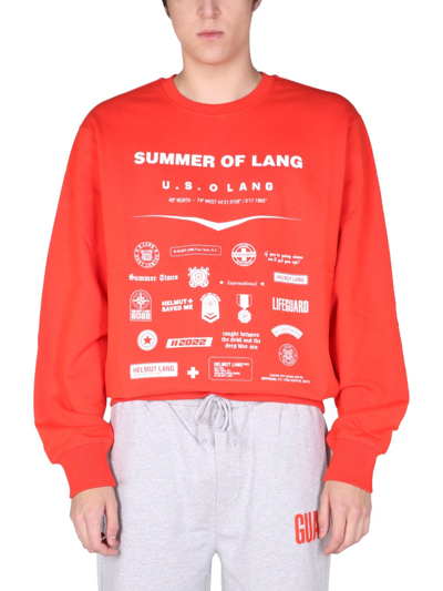 Shop Helmut Lang Badge Printed Crewneck Sweatshirt In Red