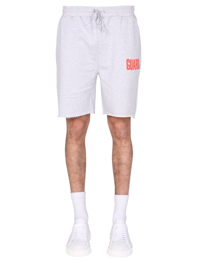 Shop Helmut Lang Logo Printed Elastic Waist Shorts In Grey