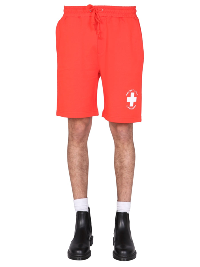 Shop Helmut Lang Logo Printed Lifeguard Shorts In Red
