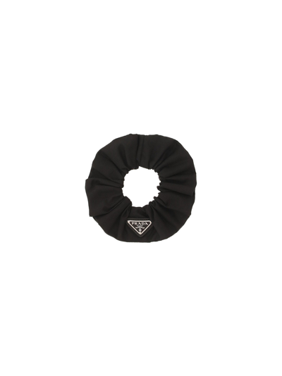Shop Prada Logo Plaque Scrunchie In Black