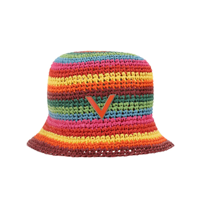 Shop Valentino Vlogo Plaque Rainbow Bucket Hat In Multi