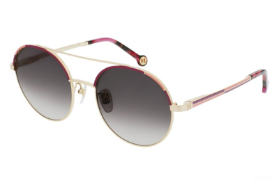 Shop Carolina Herrera Burgundy Gradient Round Ladies Sunglasses She173 0a93 53 In Gold Tone,pink,red,rose Gold Tone