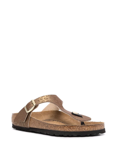 Birkenstock Gold-tone Gizeh Leopard-print Leather Sandals In Brown |  ModeSens