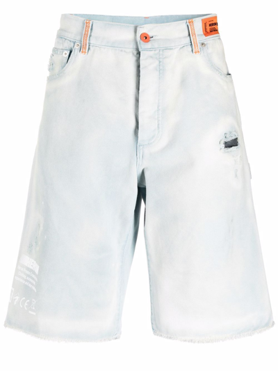 Shop Heron Preston Distressed Denim Shorts In Grey