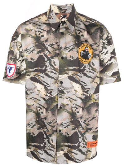 Shop Heron Preston Camouflage-print Bowling Shirt In Green