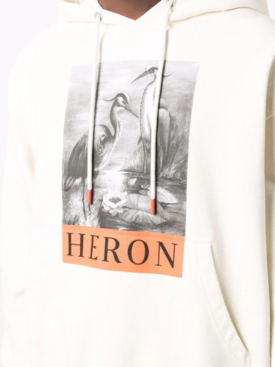 Shop Heron Preston Heron-print Cotton Hoodie In White