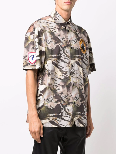 Heron Preston Camo Short Sleeve Cotton Poplin Button-up Bowling Shirt In Green