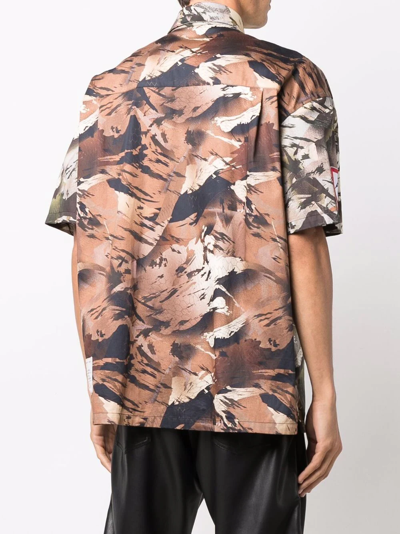 Heron Preston Camo Short Sleeve Cotton Poplin Button-up Bowling Shirt In Green