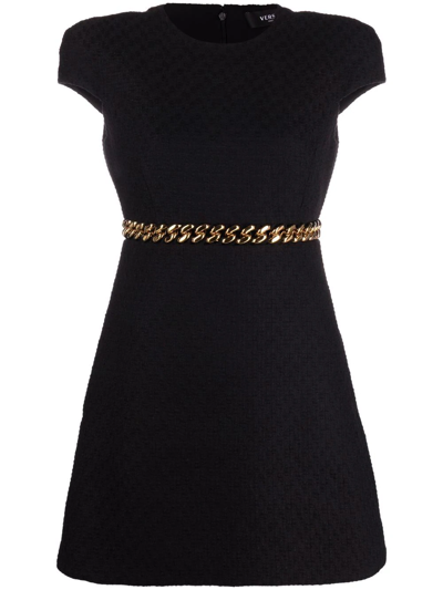 Shop Versace Woven Chain-link Mini Shift Dress In Black