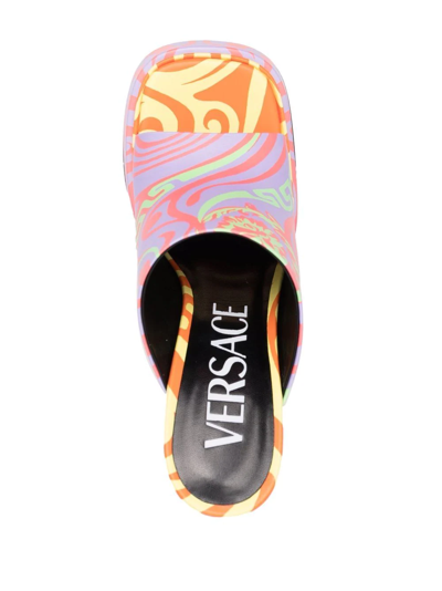 Shop Versace Medusa Music Print 165mm Platform Sandals In Purple