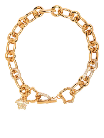 Shop Versace Crystal La Medusa Necklace In Gold