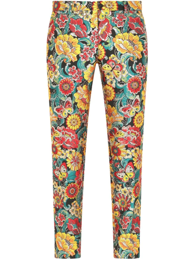 Shop Dolce & Gabbana Patterned Jacquard Tailored Trousers In Yellow