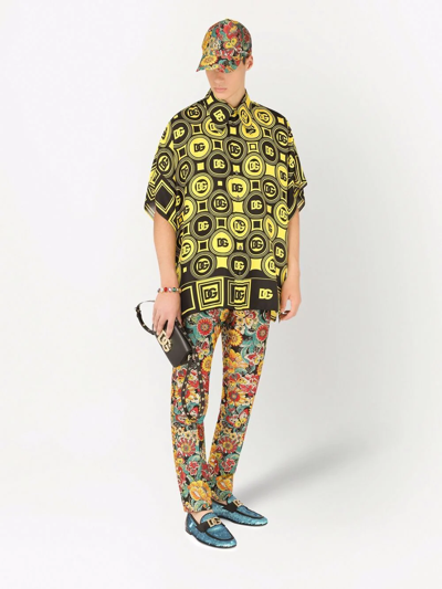 Shop Dolce & Gabbana Patterned Jacquard Tailored Trousers In Yellow