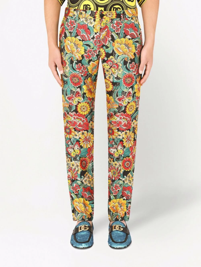 Dolce & Gabbana Floral Lame Jacquard Tailored Pants In Yellow