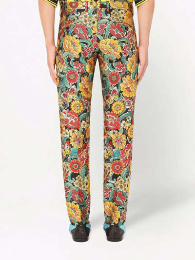 Dolce & Gabbana Floral Lame Jacquard Tailored Pants In Yellow