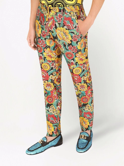 Dolce & Gabbana Floral Lame Jacquard Tailored Pants In Yellow