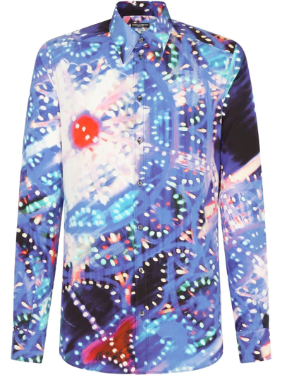 Shop Dolce & Gabbana Graphic-print Long-sleeve Shirt In Blue