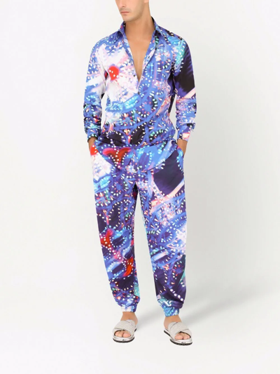Dolce & Gabbana Purple Luminarie Silk Slim Martini Shirt In Blue
