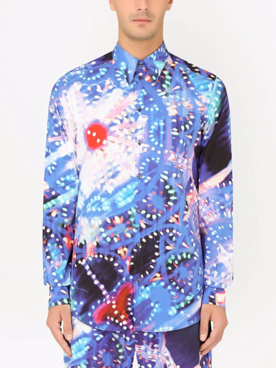 Shop Dolce & Gabbana Graphic-print Long-sleeve Shirt In Blue