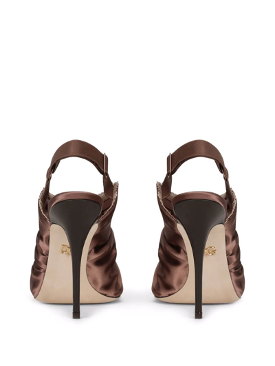 Shop Dolce & Gabbana Ruched Satin Slingback Sandals In Brown