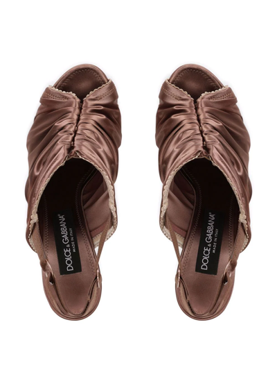 Shop Dolce & Gabbana Ruched Satin Slingback Sandals In Brown