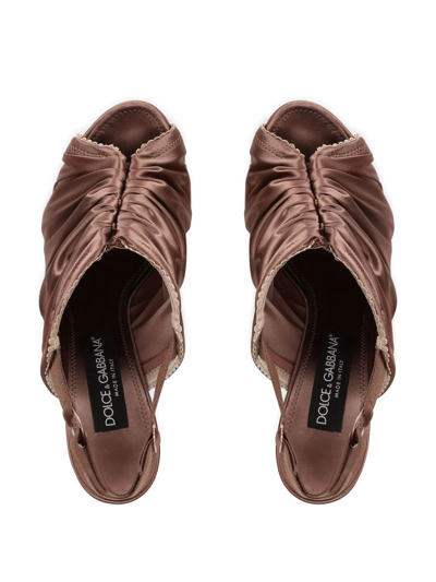 Dolce & Gabbana Satin Slingbacks With Corset-style Fastening In Brown