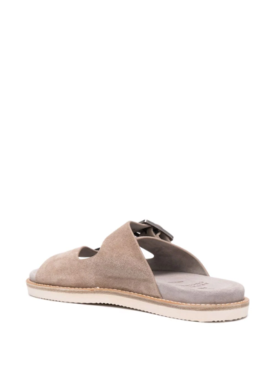 Shop Brunello Cucinelli Buckled Suede Sandals In Neutrals