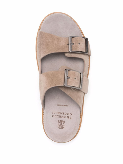 Shop Brunello Cucinelli Buckled Suede Sandals In Neutrals