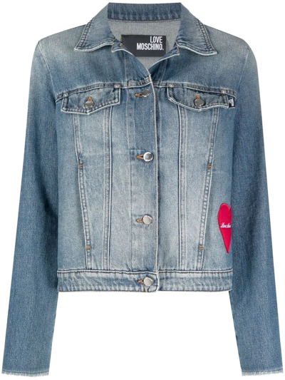 Shop Love Moschino Heart-patch Denim Jacket In Blue