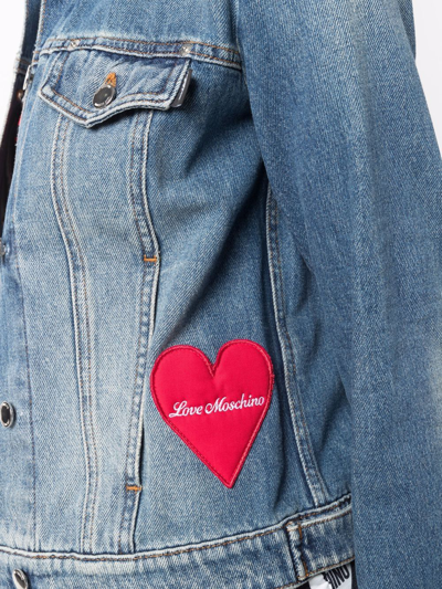 Shop Love Moschino Heart-patch Denim Jacket In Blue