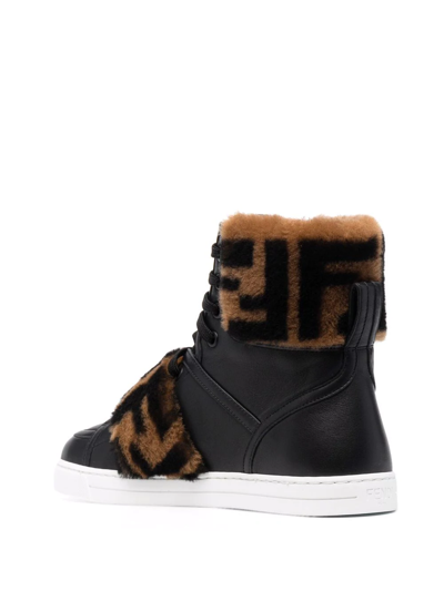 Women's Ff Shearling & Leather High-top Sneakers In Nero Tabacco