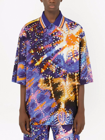 Shop Dolce & Gabbana Graphic-print Polo Shirt In Blue