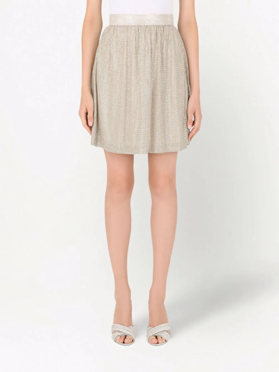 Dolce & Gabbana Crystal-embellished Mini Skirt In Neutrals