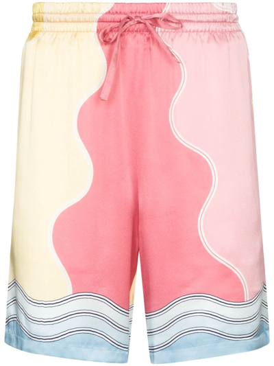 Shop Casablanca Soleil Levant Silk Shorts In Pink
