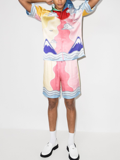 Casablanca Soleil Levant Silk Shorts In Pink