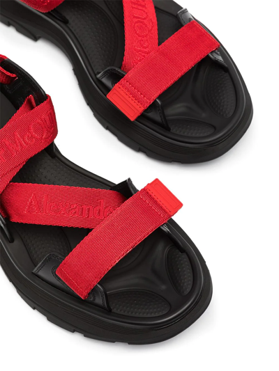 Shop Alexander Mcqueen Tread Logo-tape Sandals In Red