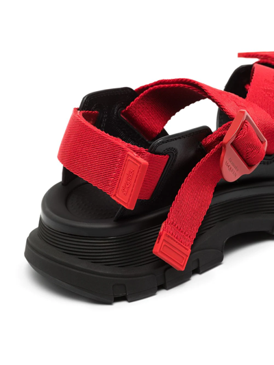 Shop Alexander Mcqueen Tread Logo-tape Sandals In Red