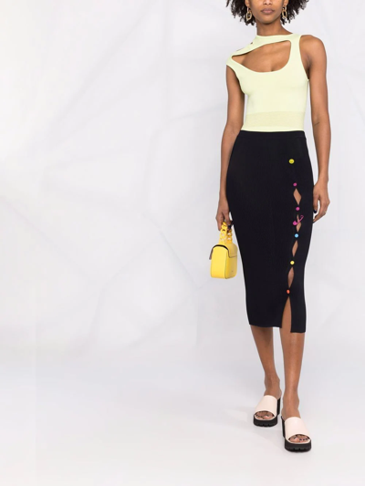 Shop Versace Safety Pin Ribbed-knit Midi Skirt In Black