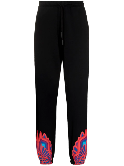 Shop Marcelo Burlon County Of Milan Curved Wings-print Drawstring Track Pants In Black