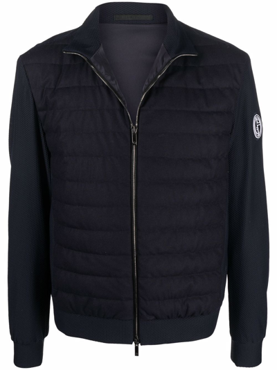 Shop Giorgio Armani Mesh-detailed Padded Jacket In Blue